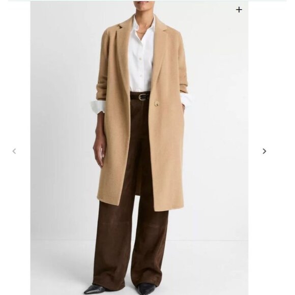 Vince Classic Wool-Blend Straight Coat Womens 1X Camello Tan Contemporary Design - Picture 1 of 3